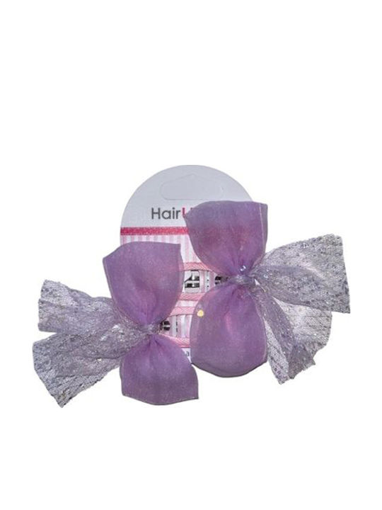 Hair Utopia Комплект Детски Фиби с С щипка Панделка в Сребрист Цвят 2бр CC-10518