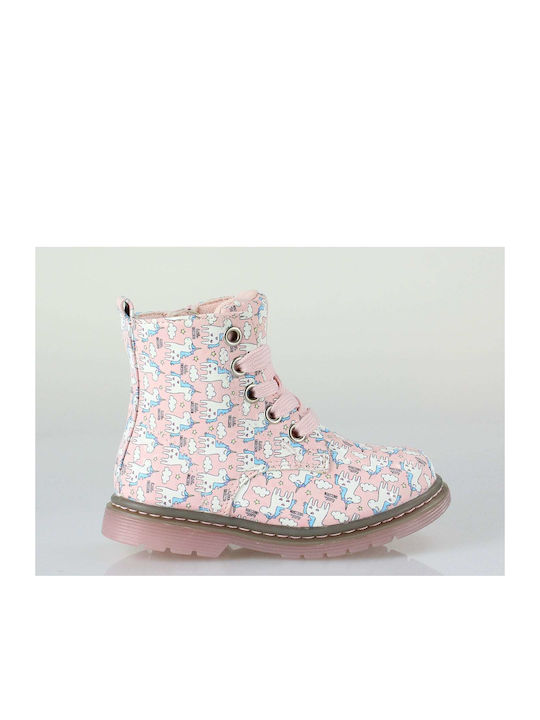 Happy Bee Kids PU Leather Boots with Lace Pink