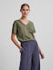 Pieces Women's T-shirt with V Neckline Khaki