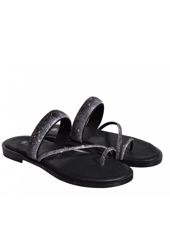 Lias Mouse Leder Damen Flache Sandalen in Schwarz Farbe