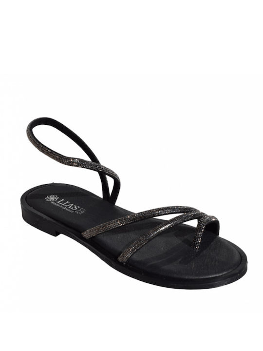 Lias Mouse Leather Women's Flat Sandals in Black Color