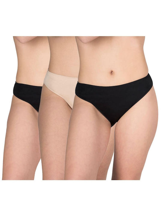 A.A UNDERWEAR Βαμβακερά Γυναικεία Slip 3Pack χωρίς Ραφές Μαύρα