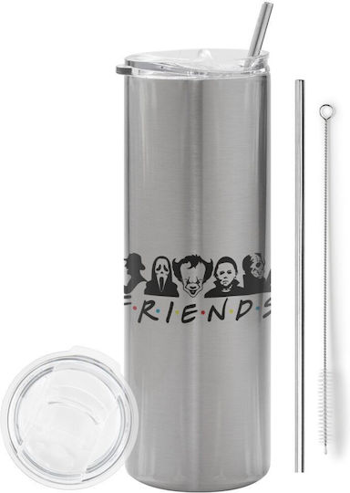 Koupakoupa Eco friendly Glass Thermos Stainless Steel BPA Free 600ml Silver with Straw