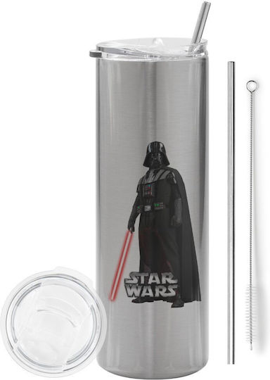 Koupakoupa Darth vader Eco friendly Glass Thermos Stainless Steel BPA Free 600ml Silver with Straw