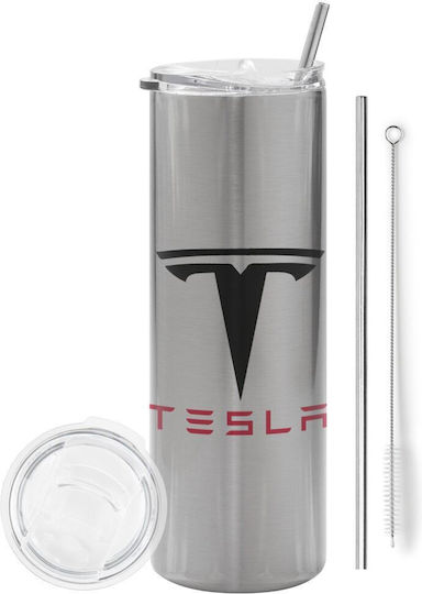 Koupakoupa Eco friendly Glass Thermos Stainless Steel BPA Free 600ml Silver with Straw