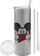 Koupakoupa Mickey Glass Thermos Stainless Steel BPA Free 600ml Silver with Straw