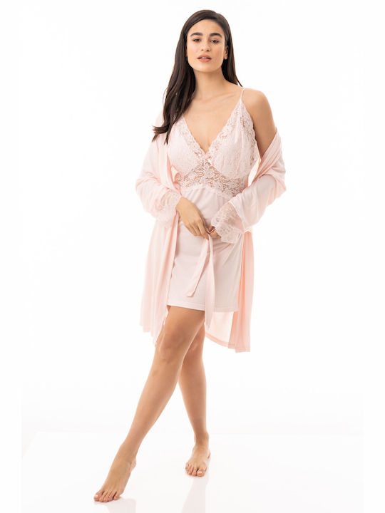 SHORT NIGHTDRESS SET - COTTON ROBE - LACE