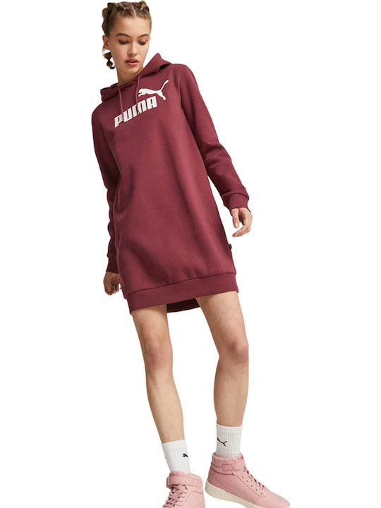 Mini Rochie Sport Mânecă Lungă cu Glugă Burgundy