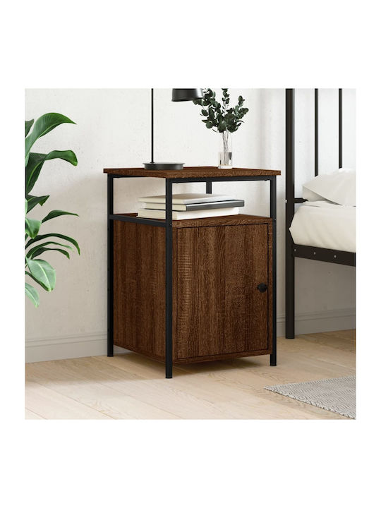 Wooden Bedside Table with Metallic Legs Καφέ Δρυς 40x42x60cm