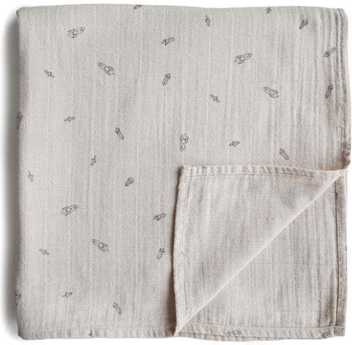 Mushie Rocket Ship Muslin Swaddle Wrap Gray 120x120cm.