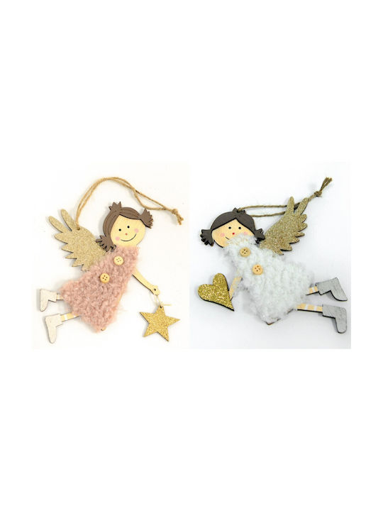 Ornament de Crăciun Angel Lemnos cu Pulbere de Aur cu Paiete 14x15buc