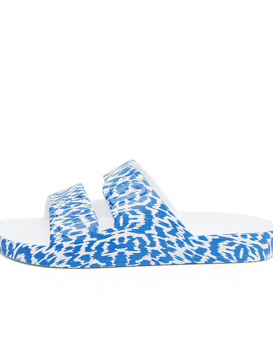 Freedom Moses Ikat Blue Slides - Blau/Weiß Wasserdichte Anatomische Sandalen