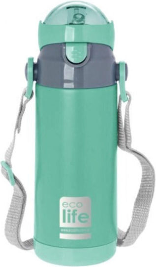 Ecolife Παιδικό Παγούρι Θερμός Ανοξείδωτο με Καλαμάκι Mint 400ml