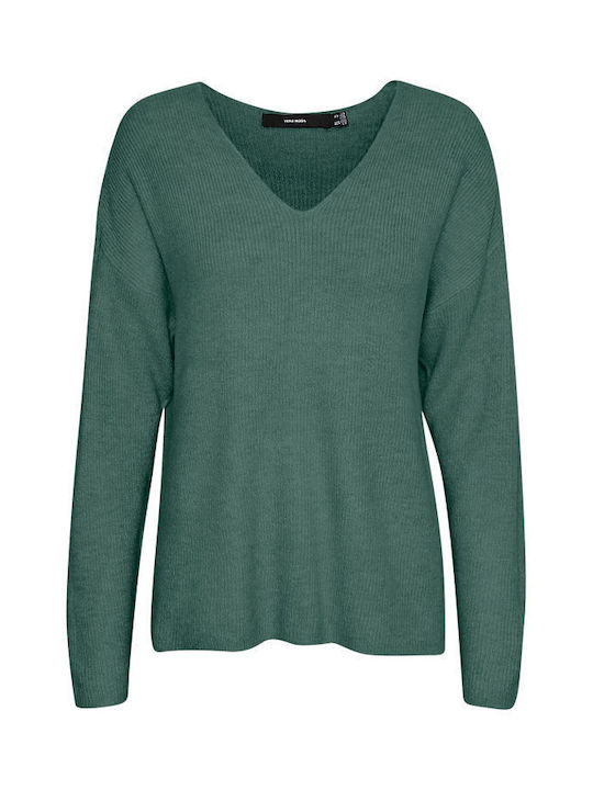 Vero Moda Damen Langarm Pullover mit V-Ausschnitt Grün