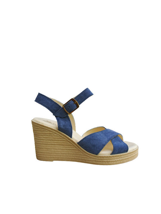 Pyramis Anatomic Women's Leather Ankle Strap Platforms Blue