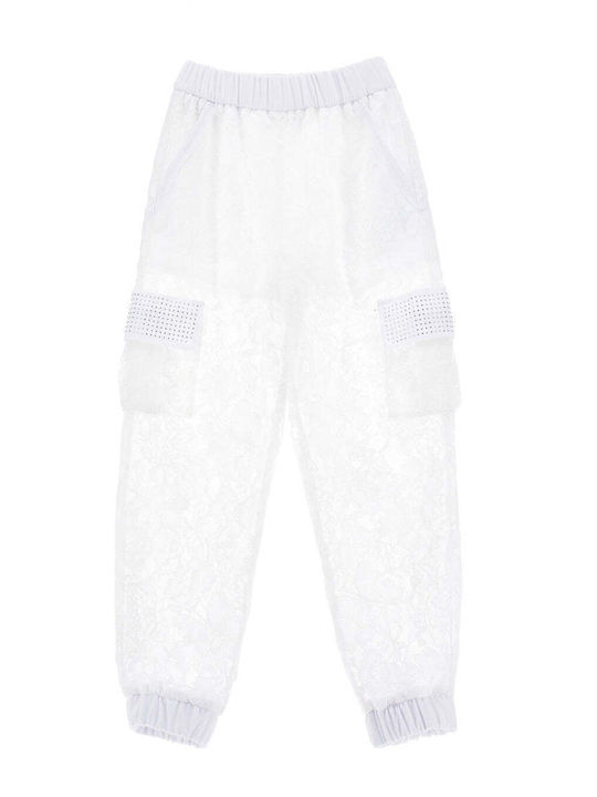 Monnalisa Girls Fabric Cargo Trouser White