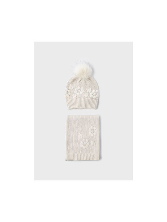 Mayoral Kids Beanie Set with Scarf Knitted Beige