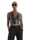 Guess Women's Crop Top Leather Sleeveless Black