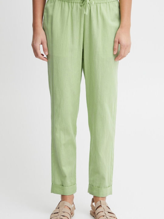 Women's Fabric Trousers with Elastic Green