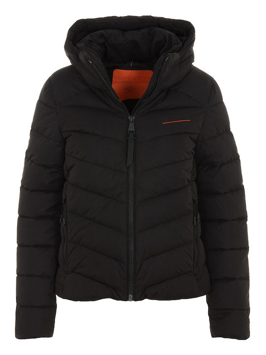 Superdry Women's Short Puffer Jacket for Winter with Hood Black