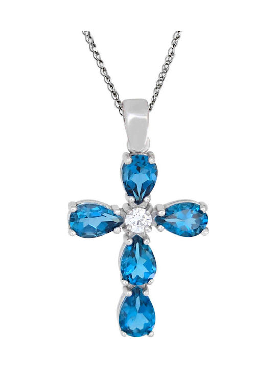 Katsigiannis Women's White Gold Cross 14K with Chain