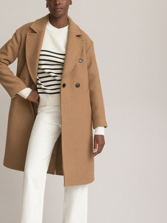 La Redoute Wool Women's Brown Coat with Buttons