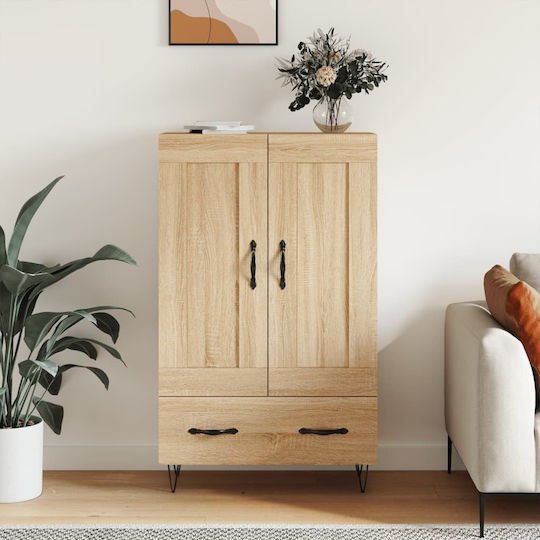 Wall Living Room Display Cabinet made of Wood & Metal with Glass Brown 69.5x31x115cm