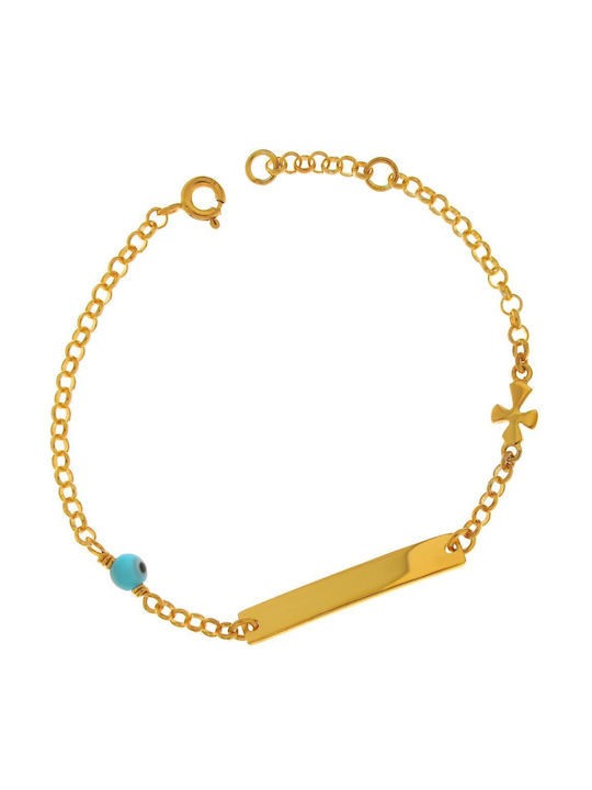 Q-Jewellery Kids Bracelet ID from Gold-plated Silver with Evil Eye & Σταυρό