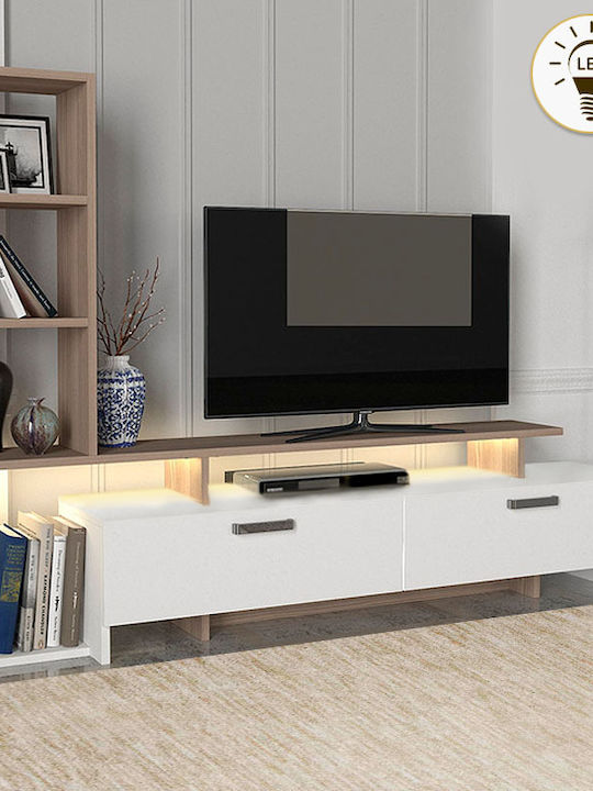 Wohnzimmer TV-Einheit Simal Weiß mit Beleuchtung L168.2xB31.3xH120cm
