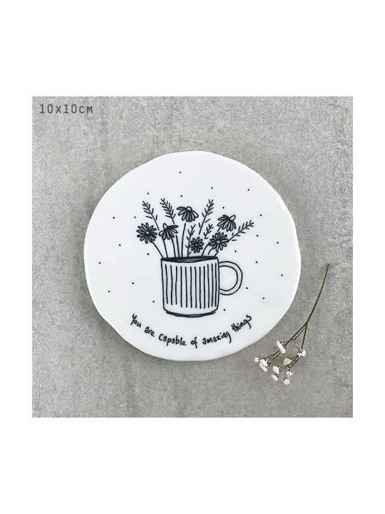 Synchronia Round Ceramic White Coaster