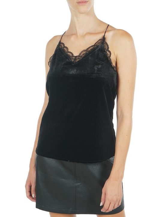 Women's Velvet Lingerie Top with Lace Black