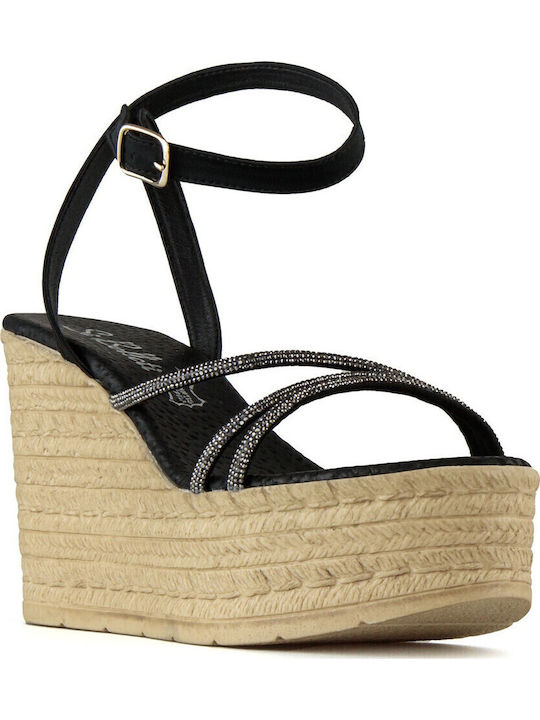 Women's Fabric Ankle Strap Platforms Black