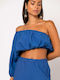 Women's Crop Top Off-Shoulder with One Shoulder Blue