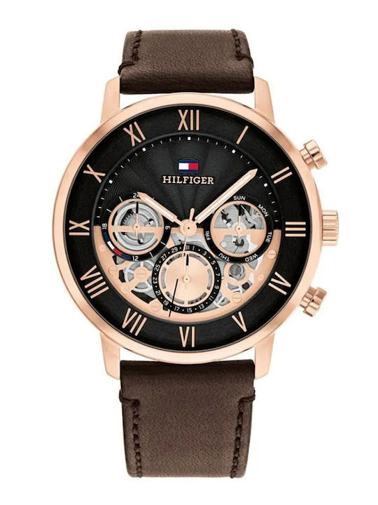Tommy Hilfiger Legend Ανδρικό Ρολόι 44mm Μπαταρίας με Καφέ Δερμάτινο Λουράκι