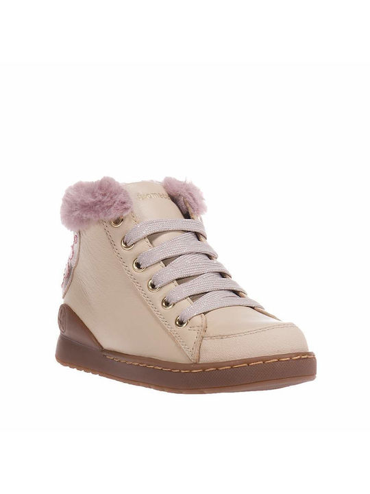 Biomecanics Kids Leather Boots with Lace Beige