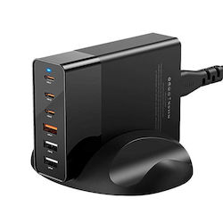 BlitzWolf Ladegerät mit integriertem Kabel mit 3 USB-A Anschlüsse und 3 USB-C Anschlüsse 75W Schnellaufladung 3.0 Schwarzs (BW-S25)