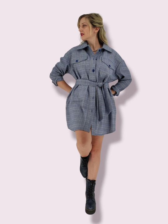 Women's Checked Blue Overshirt Oversized