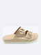 Leather Women's Flat Sandals Flatforms in Gold Color