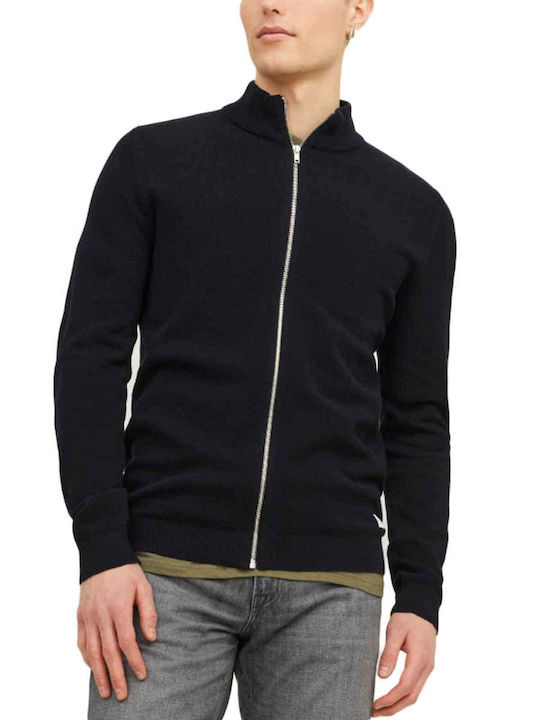 Jack & Jones Men's Knitted Cardigan with Zipper Black