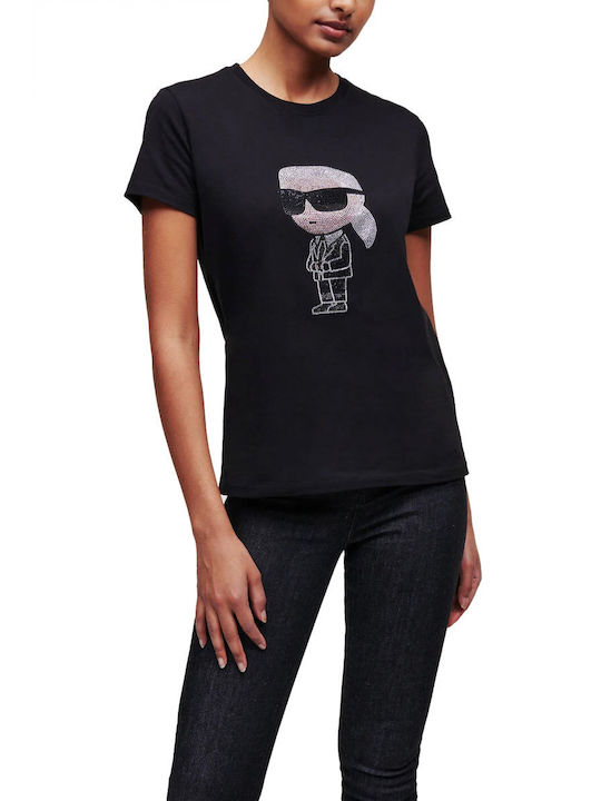 Karl Lagerfeld Ikonik Γυναικείο T-shirt Μαύρο