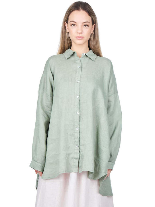 Crossley Langärmelig Damen Leinen Hemd Khaki