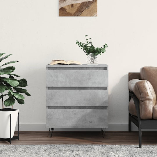 Wooden Chest of Drawers with 3 Drawers Gray 60x35x70cm