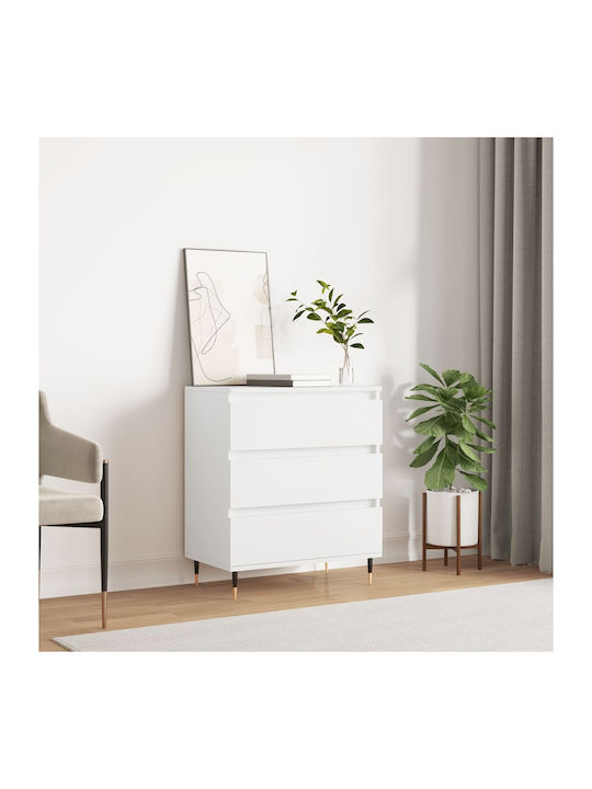 Wooden Chest of Drawers with 3 Drawers White 60x35x70cm