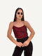 Γυναικείο Καλοκαιρινό Crop Top με Τιράντες Μπορντό