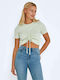 Damen Sommer Crop Top Baumwolle Kurzarm Grün