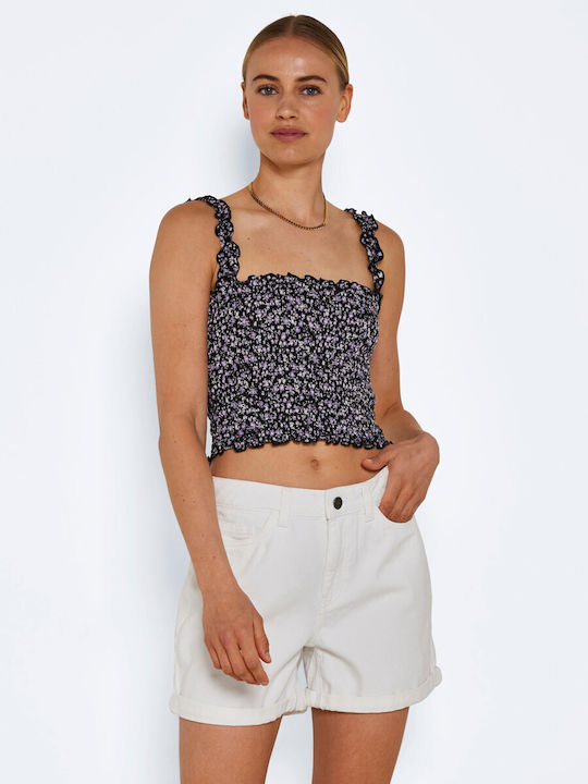 Noisy May pentru Femei de Vară Crop Top cu Bretele Floral Negru