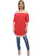 Women's Summer Blouse Off-Shoulder with 3/4 Sleeve Red