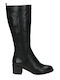 Leder Damenstiefel mit mittlerem Absatz Schwarz