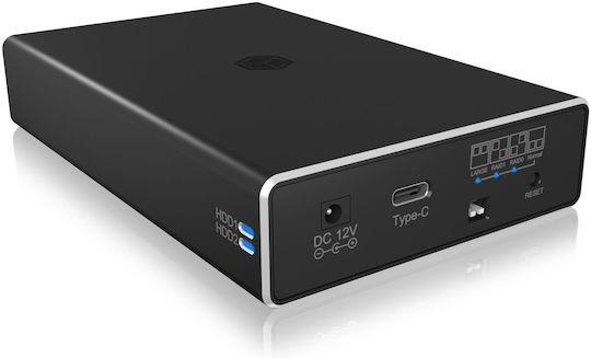 Icy Box Festplattengehäuse für 2 Festplatten 2.5" SATA III mit Type-C Konnektivität