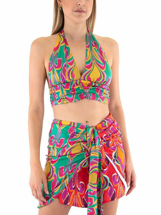 Twenty 29 Women's Summer Crop Top Sleeveless with V Neck Multicolour